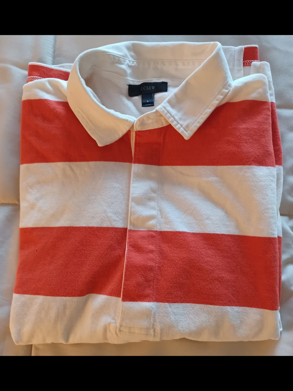 J. Crew Wide Stripe Polo - White & Coral